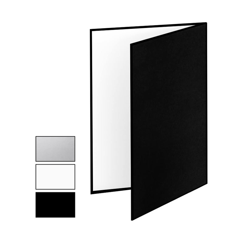 Meking 3 in 1 Photography Reflector Cardboard, 17"x12"/42x30cm A3 Folding Light Diffuser Board for Still Life, Product and Food Photo Shooting - Black, Silver and White - Image 1